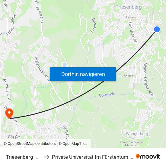 Triesenberg Obergufer to Private Universität Im Fürstentum Liechtenstein (Ufl) map