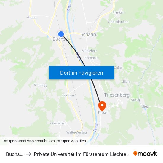 Buchs Sg to Private Universität Im Fürstentum Liechtenstein (Ufl) map