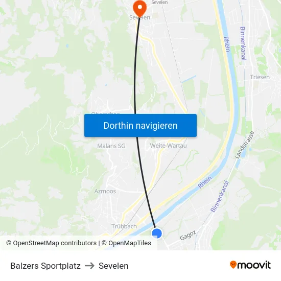 Balzers Sportplatz to Sevelen map
