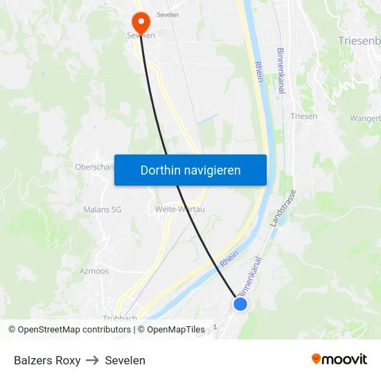 Balzers Roxy to Sevelen map