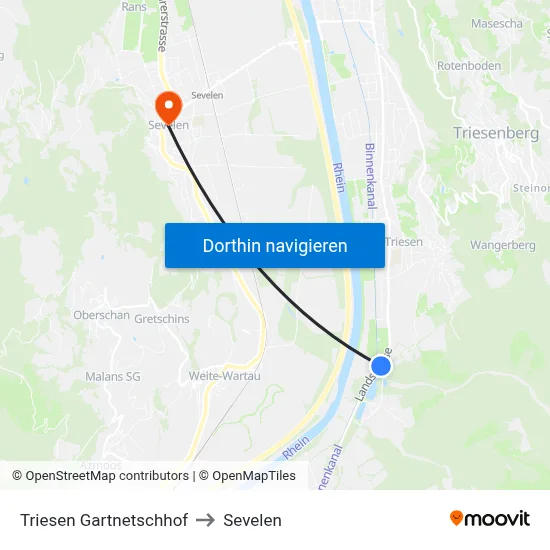 Triesen Gartnetschhof to Sevelen map