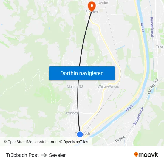 Trübbach Post to Sevelen map