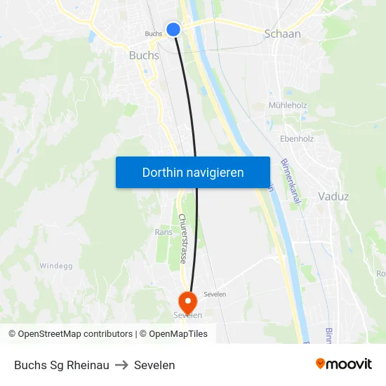 Buchs Sg Rheinau to Sevelen map