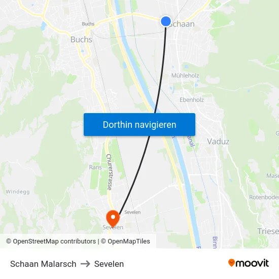 Schaan Malarsch to Sevelen map
