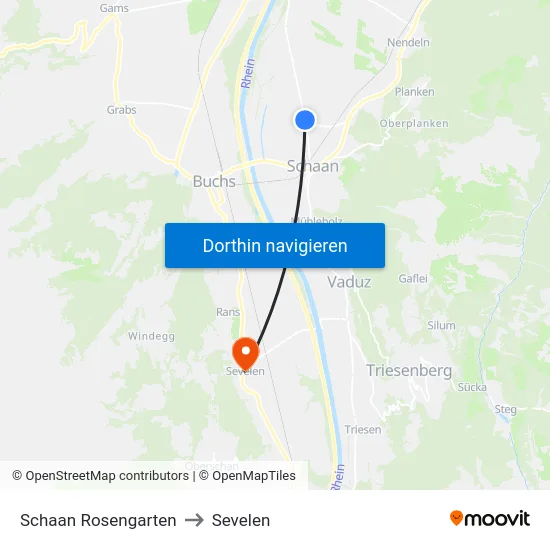 Schaan Rosengarten to Sevelen map