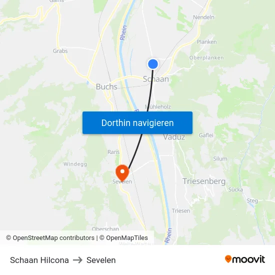 Schaan Hilcona to Sevelen map