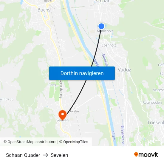 Schaan Quader to Sevelen map