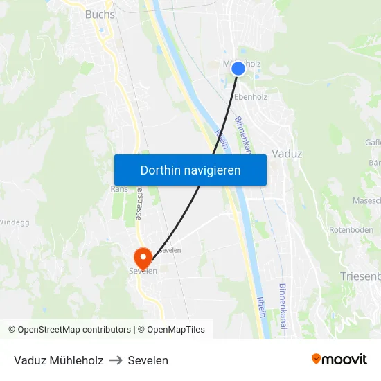 Vaduz Mühleholz to Sevelen map
