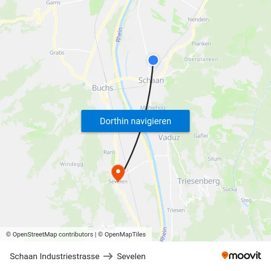Schaan Industriestrasse to Sevelen map