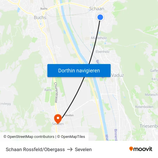 Schaan Rossfeld/Obergass to Sevelen map