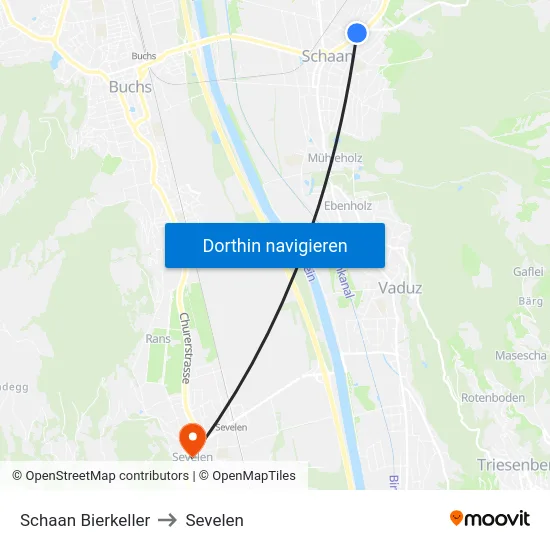 Schaan Bierkeller to Sevelen map