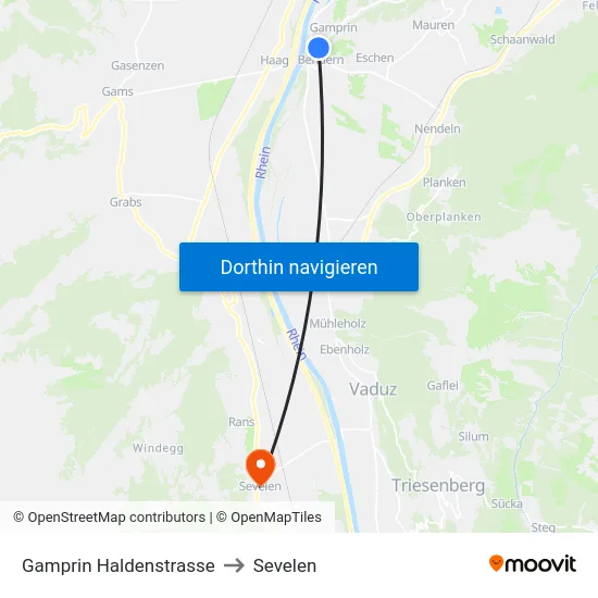 Gamprin Haldenstrasse to Sevelen map