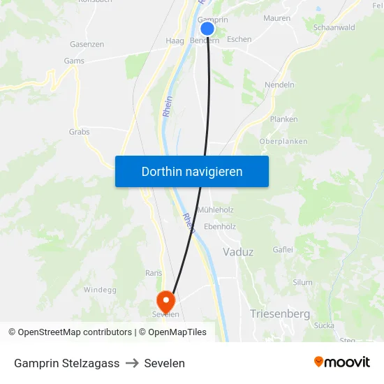 Gamprin Stelzagass to Sevelen map