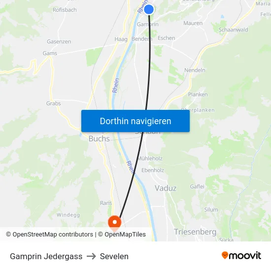 Gamprin Jedergass to Sevelen map