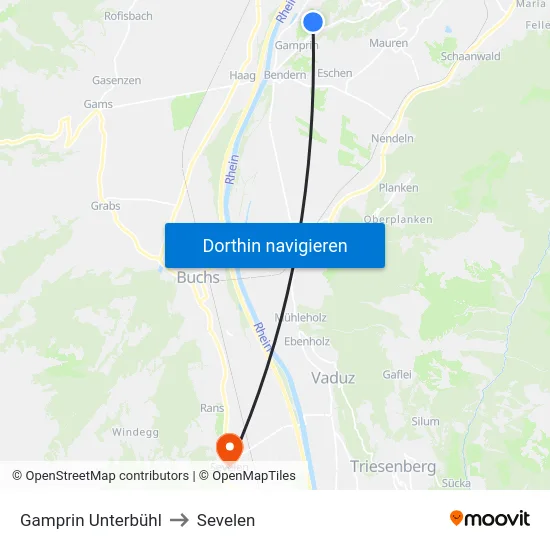 Gamprin Unterbühl to Sevelen map