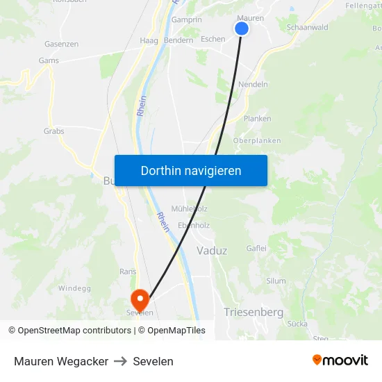 Mauren Wegacker to Sevelen map