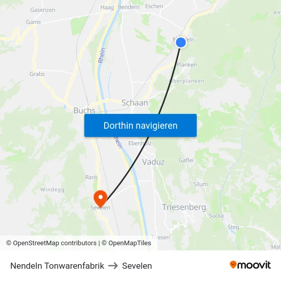 Nendeln Tonwarenfabrik to Sevelen map