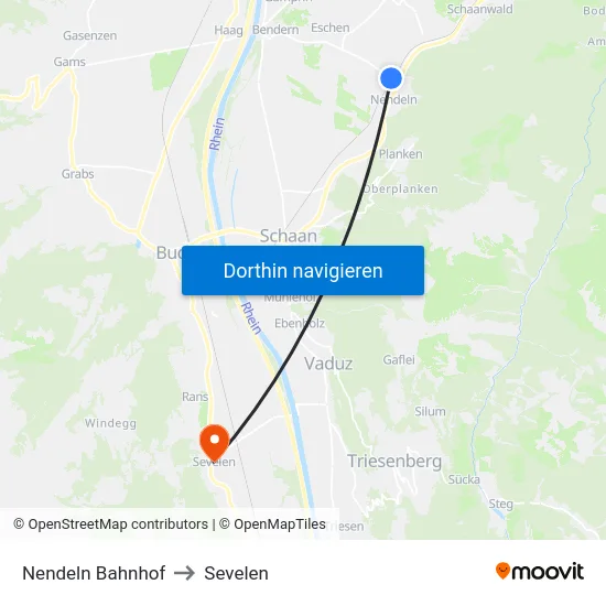 Nendeln Bahnhof to Sevelen map