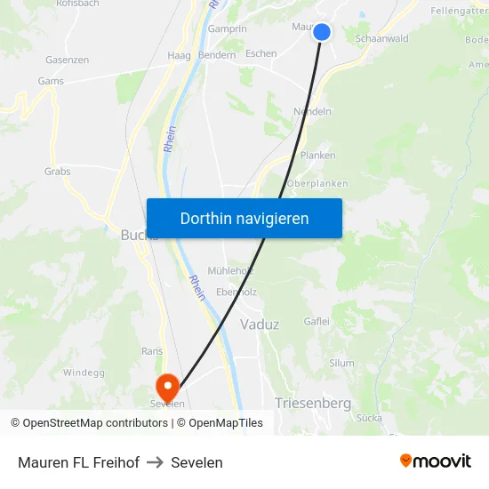 Mauren FL Freihof to Sevelen map