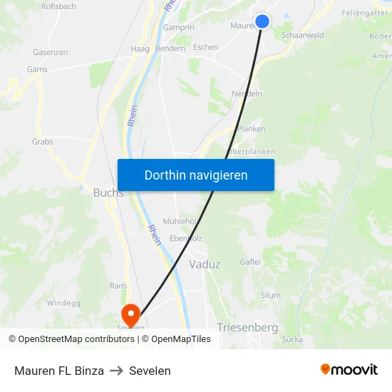 Mauren FL Binza to Sevelen map