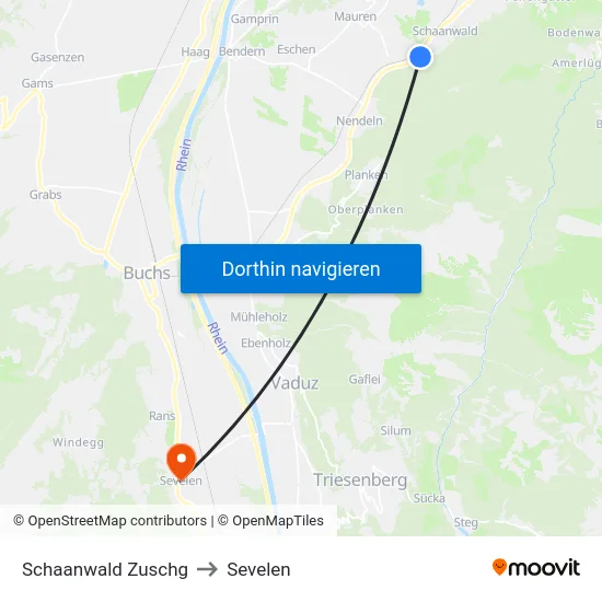 Schaanwald Zuschg to Sevelen map
