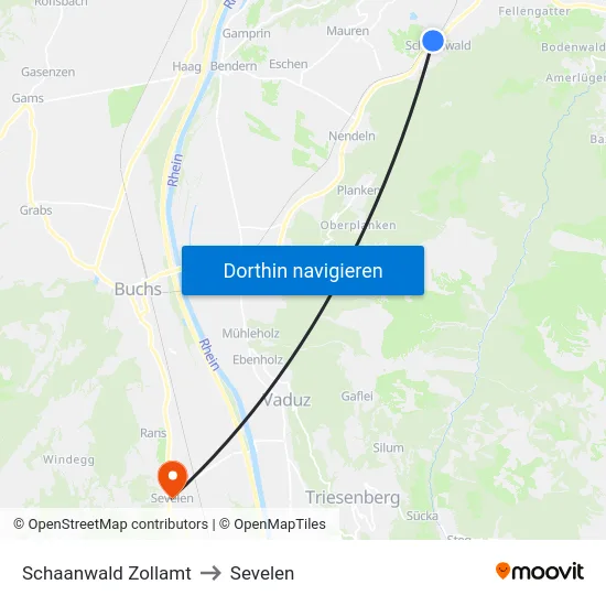 Schaanwald Zollamt to Sevelen map