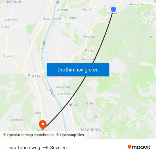 Tisis Töbeleweg to Sevelen map