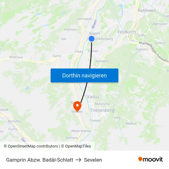 Gamprin Abzw. Badäl-Schlatt to Sevelen map