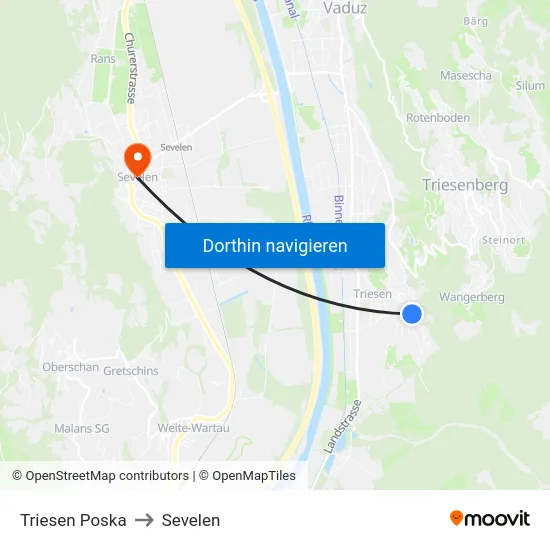 Triesen Poska to Sevelen map