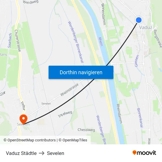 Vaduz Städtle to Sevelen map