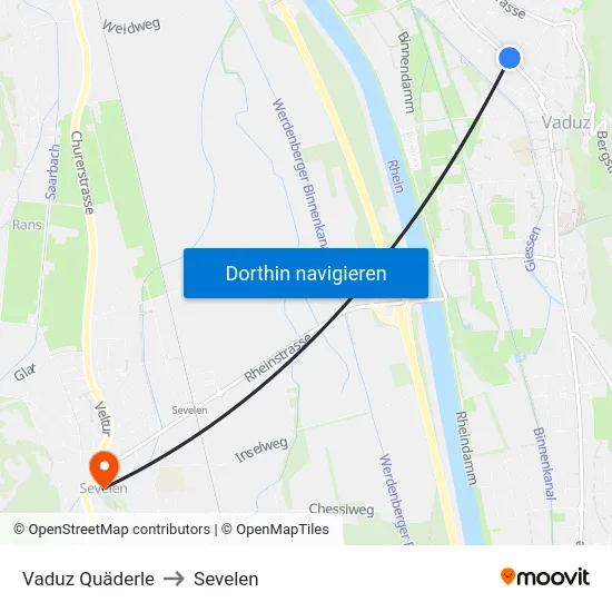 Vaduz Quäderle to Sevelen map