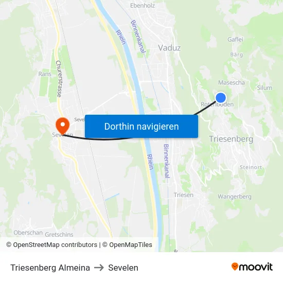 Triesenberg Almeina to Sevelen map