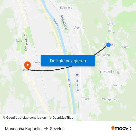 Masescha Kappelle to Sevelen map