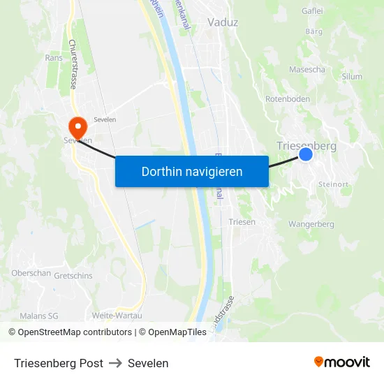 Triesenberg Post to Sevelen map