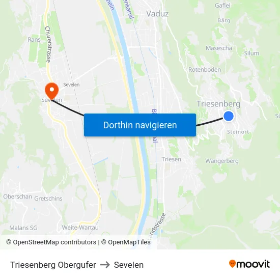 Triesenberg Obergufer to Sevelen map