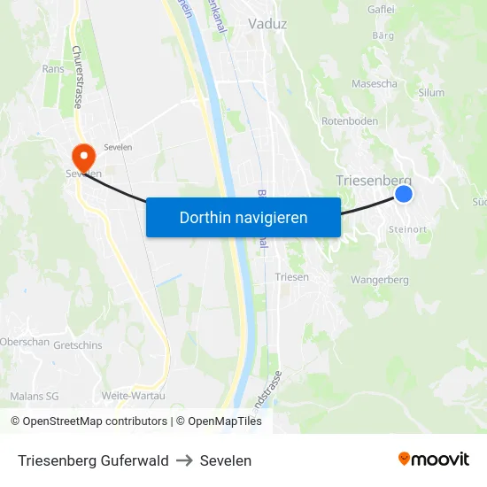 Triesenberg Guferwald to Sevelen map