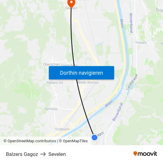 Balzers Gagoz to Sevelen map