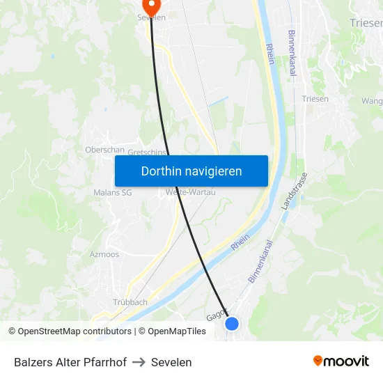Balzers Alter Pfarrhof to Sevelen map