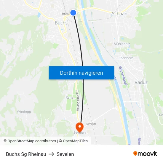 Buchs Sg Rheinau to Sevelen map