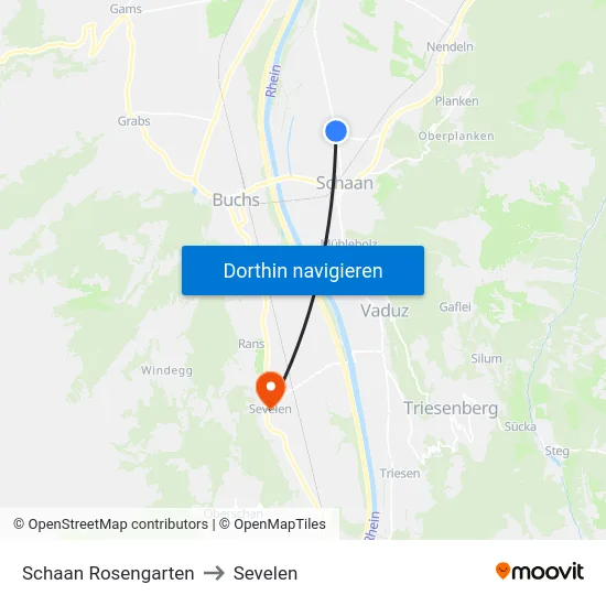 Schaan Rosengarten to Sevelen map