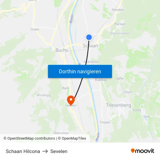 Schaan Hilcona to Sevelen map