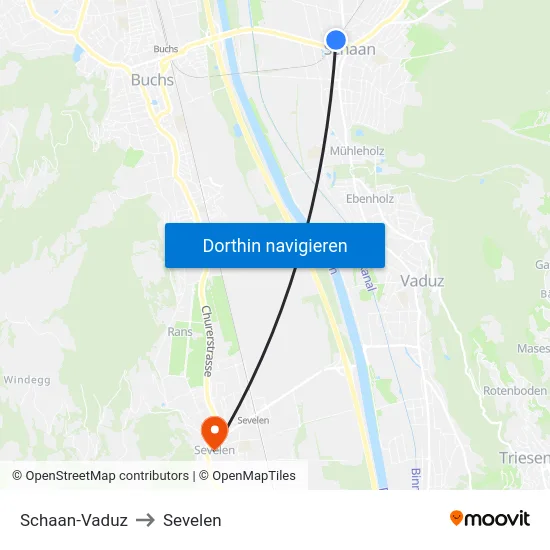 Schaan-Vaduz to Sevelen map