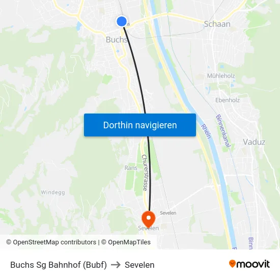 Buchs Sg Bahnhof (Bubf) to Sevelen map
