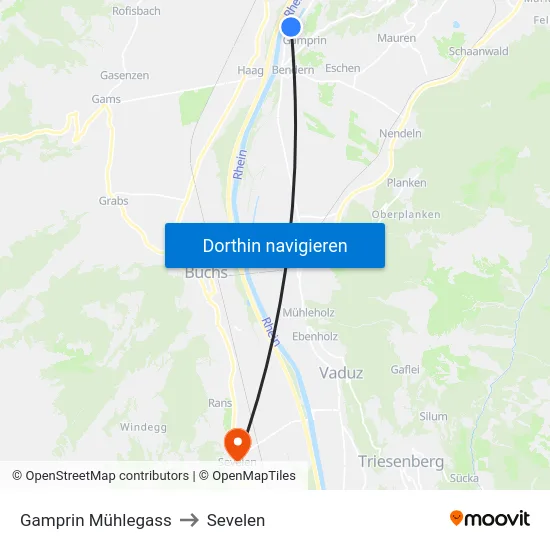 Gamprin Mühlegass to Sevelen map