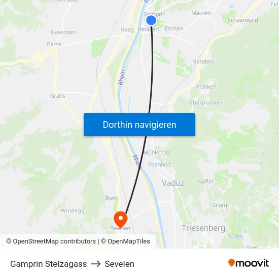 Gamprin Stelzagass to Sevelen map