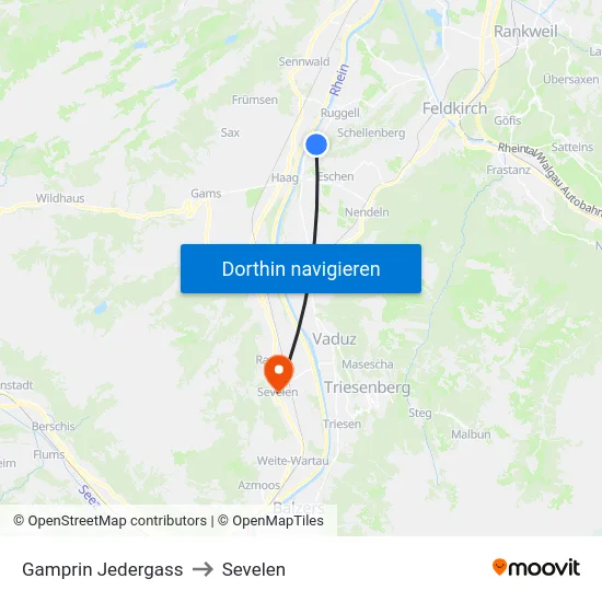 Gamprin Jedergass to Sevelen map