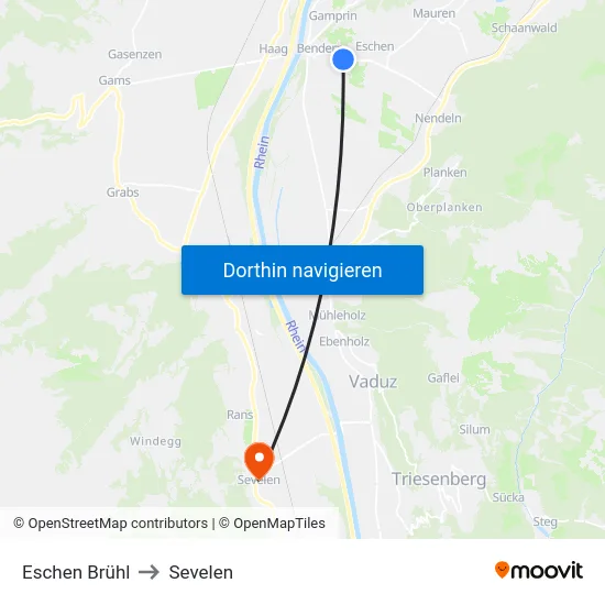Eschen Brühl to Sevelen map