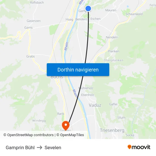 Gamprin Bühl to Sevelen map