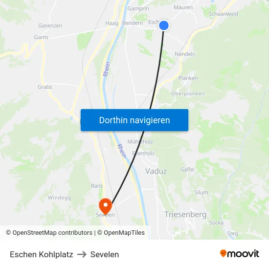 Eschen Kohlplatz to Sevelen map