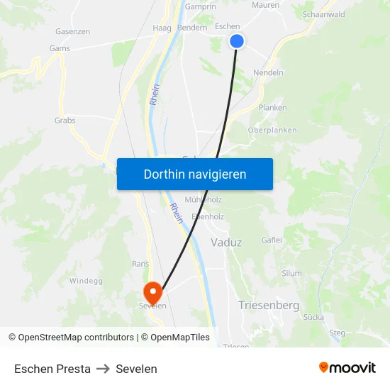 Eschen Presta to Sevelen map